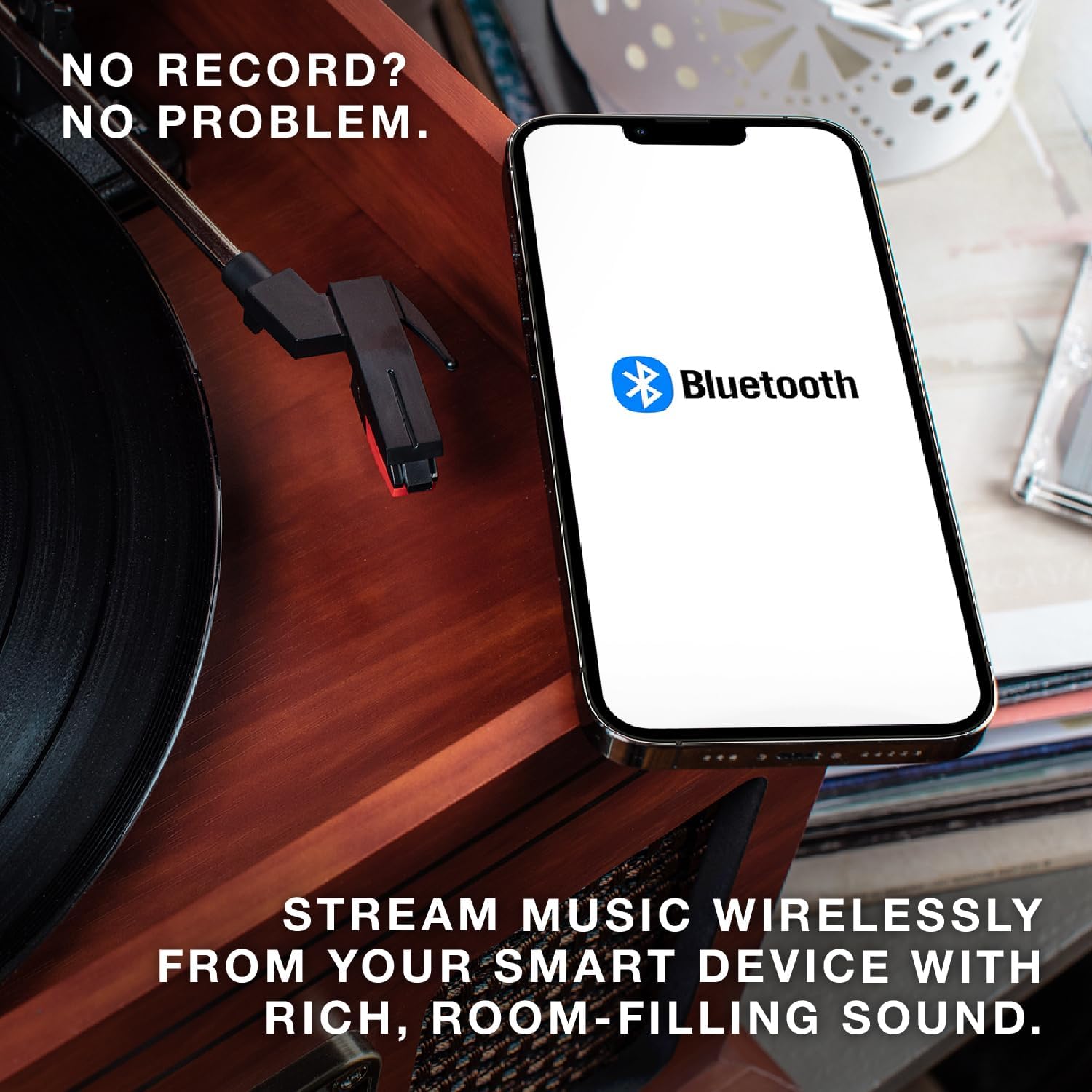 Victrola The Quincy 6-in-1 Bluetooth Record Player & Multimedia Center with Built-in Speakers – 3-Speed Turntable, CD & Cassette Player, FM Radio, Wireless Music Streaming (Grey Wood)