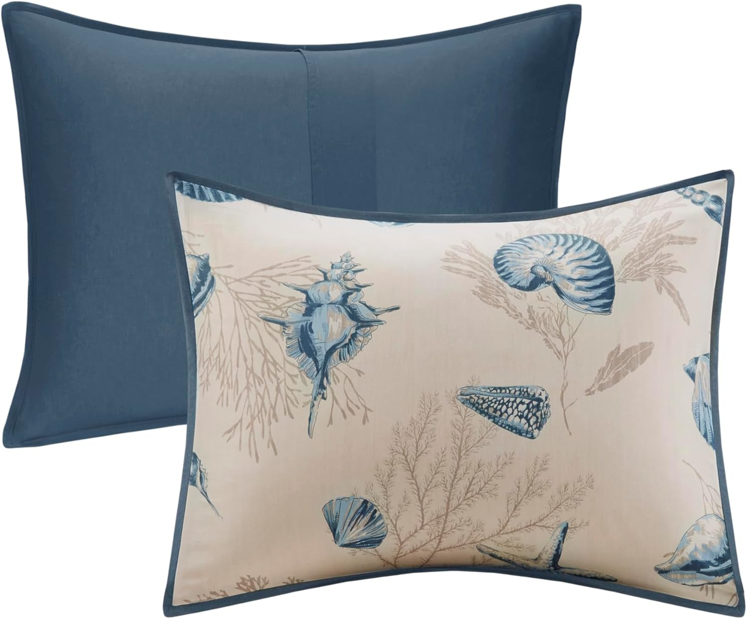 Madison Park 100% Cotton Comforter Set - Coastal Coral, Starfish Design All Season Down Alternative Cozy Bedding with Matching Shams, Decorative Pillow, Queen(90'x90'), Taupe 7 Piece