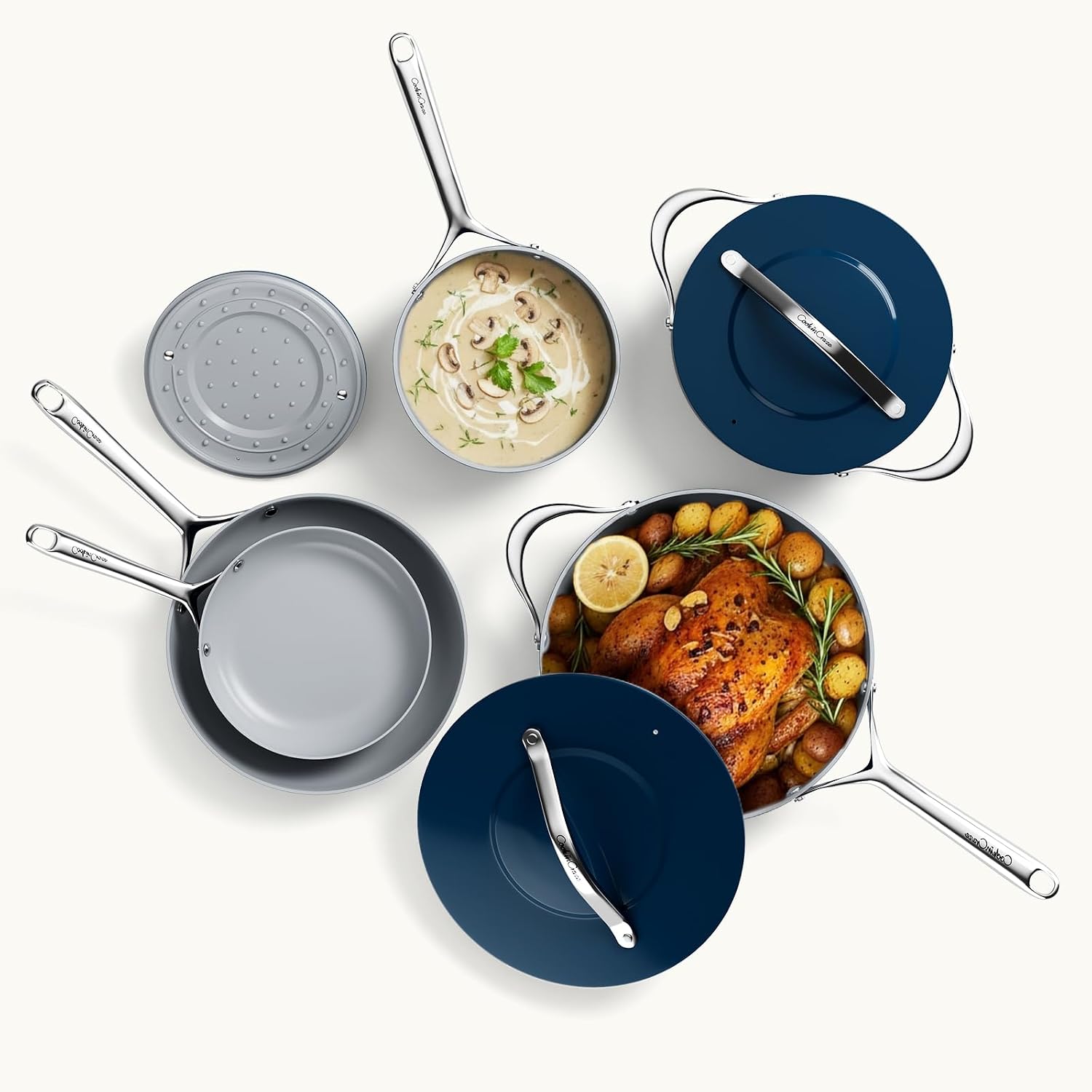 CookinCraze Ceramic Cookware Set 8 Pieces Nonstick Pots and Pans Set with Lid PFAS-Free Non Toxic Cookware, Induction Compatible, Oven Safe, Quick & Even Heat Distribution, Navy Blue