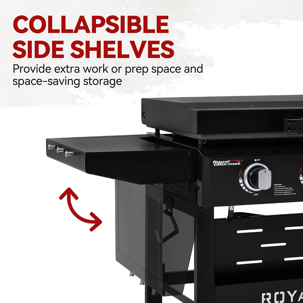 Royal Gourmet GB4000PB 4-Burner Gas Griddle with Hood, Griddle with Collapsible Side Shelves, 52,000 BTU, 582 Sq. In. Cooking Area, Electronic Ignition, Swivel Wheels with Brakes, Black