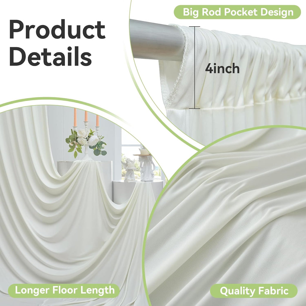 50ftx14FT Wrinkle Free Ivory Backdrop Curtain, 10 Panels 14FT Height Ivory Wedding Backdrop Drapes, Silky Polyester Back Drop Cloth for Birthday Photography Background Party Backdrop Draping