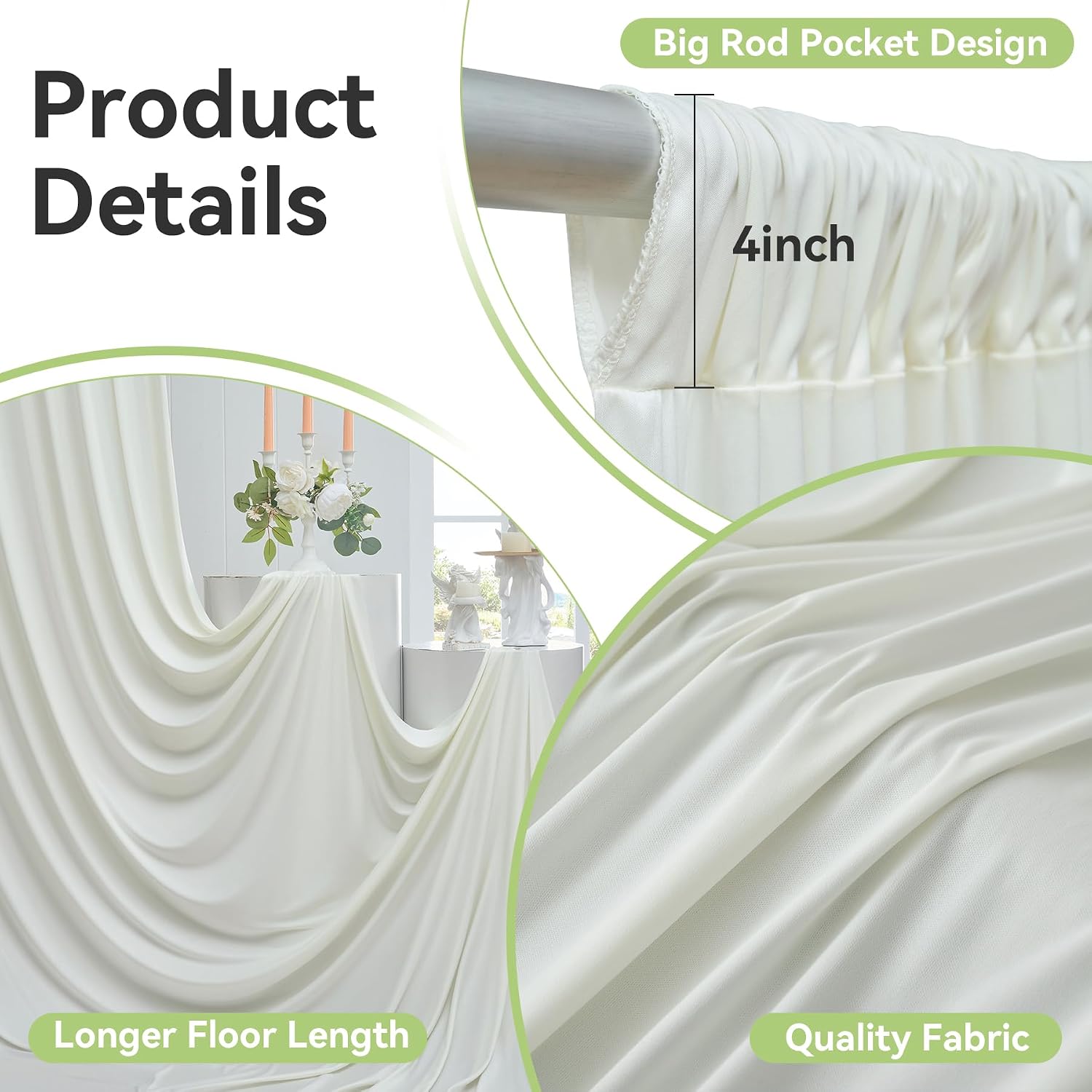 50ftx14FT Wrinkle Free Ivory Backdrop Curtain, 10 Panels 14FT Height Ivory Wedding Backdrop Drapes, Silky Polyester Back Drop Cloth for Birthday Photography Background Party Backdrop Draping