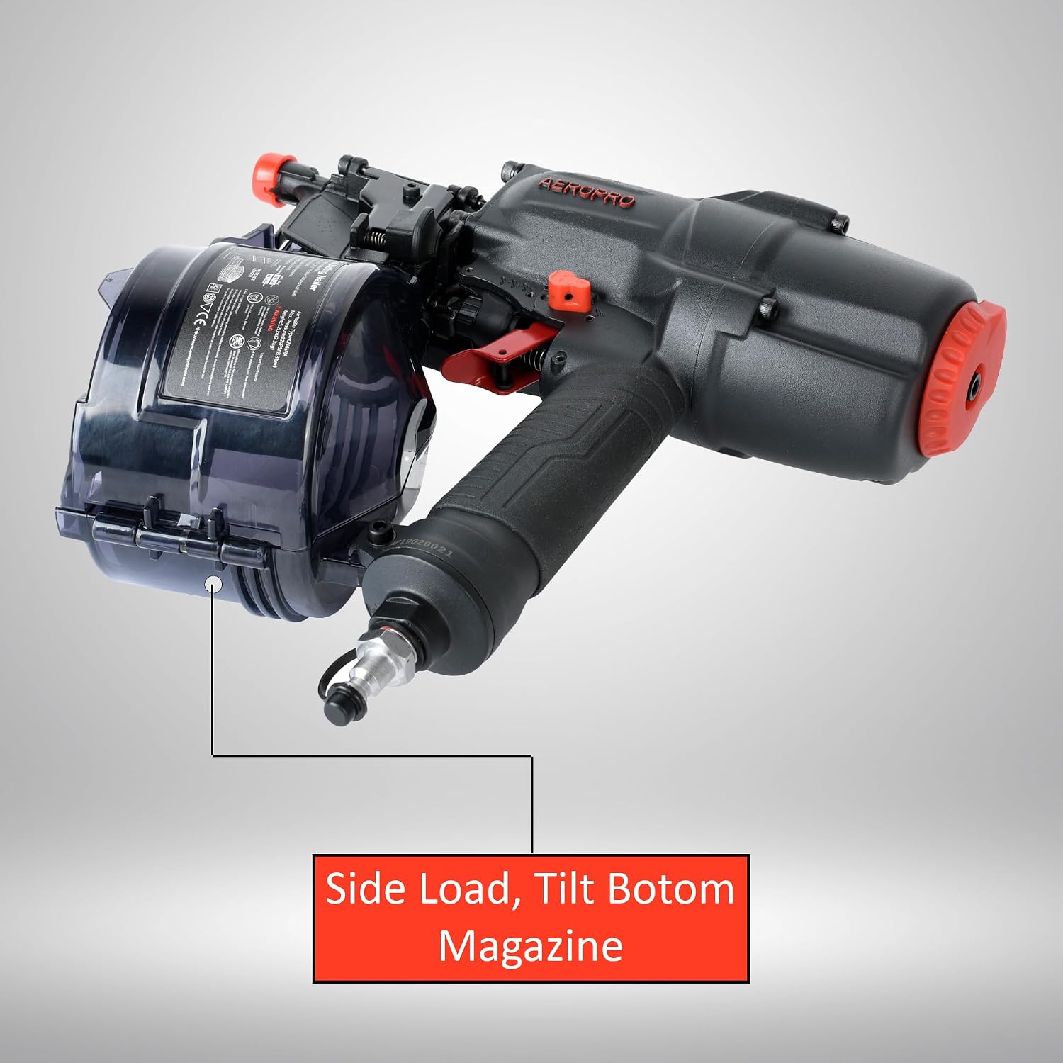 AeroPro CN65R 15 Degree 1-1/2″ to 2-1/2″ Pneumatic Coil Siding Nailer with Tool-less Depth Adjustment and Side Load, Tilt Bottom Magazine