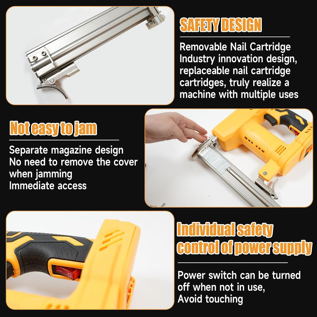 Cordless Brad Nailer Kit for DeWalt Batteries (No Battery), 2-in-1 Electric Brad Nailer/Stapler Gun with Safety Mechanism,Includes 1000 Straight Nails, 500 U Nails,Glasses for Wood Carpentry(Classic)