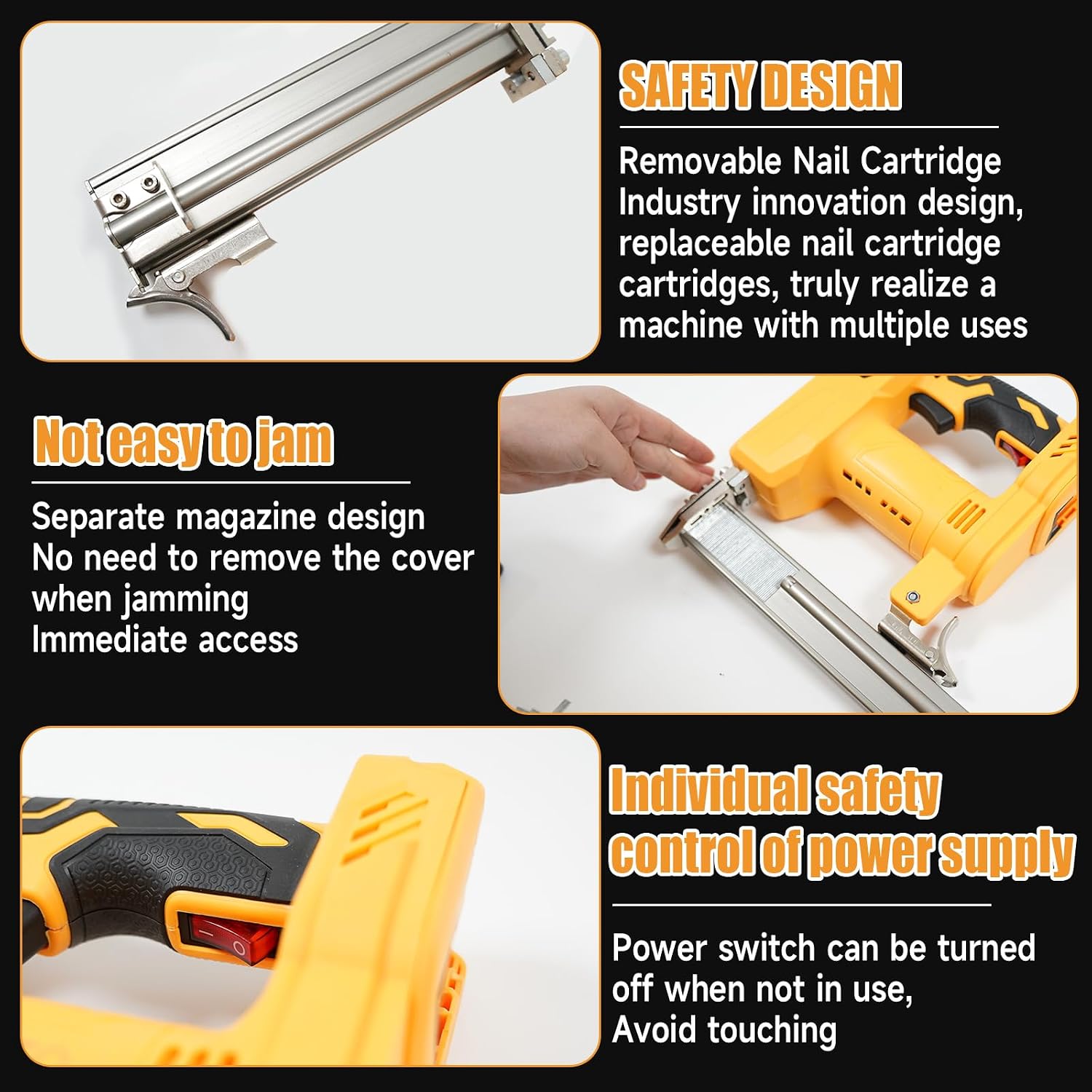 Cordless Brad Nailer Kit for DeWalt Batteries (No Battery), 2-in-1 Electric Brad Nailer/Stapler Gun with Safety Mechanism,Includes 1000 Straight Nails, 500 U Nails,Glasses for Wood Carpentry(Classic)