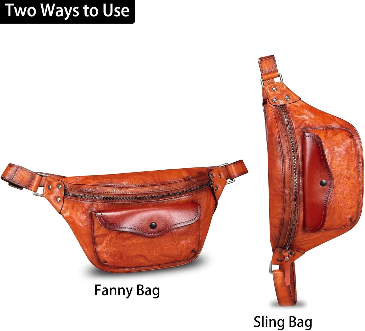 Genuine Leather Fanny Pack for Women and Men Vintage Real Leather Sling Bag Crossbody Bag Fashion Waist Bag Chest Purse