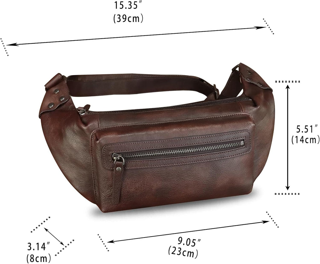 Genuine Leather Fanny Pack for Men and Women - Waist Hip Sling Crossbody Chest Purse (Coffee)