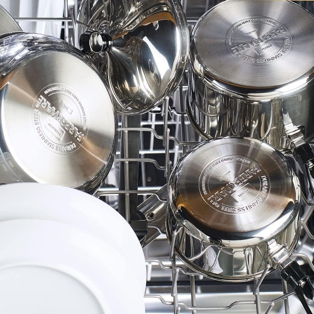 Farberware Classic Series Nonstick Stainless Steel Cookware Set, Pots and Pans Set, 15-Piece