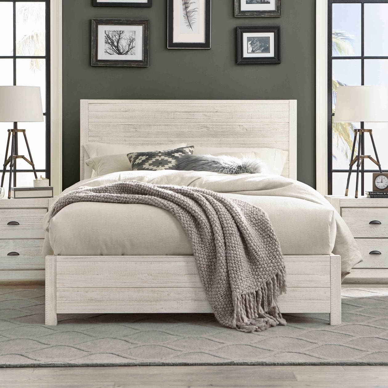 Grain Wood Furniture Montauk Solid Wood Bed, King Size, Rustic Off-White