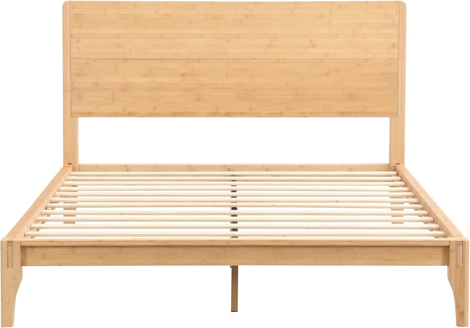 Merax Queen Size Bamboo Platform Bed, Mid-Century Modern Bed Frame with Tall Headboard, Solid Sustainable Bedframe Queen-Size, Wood Slat Support, No Box Spring Needed, Easy Assembly, Natural