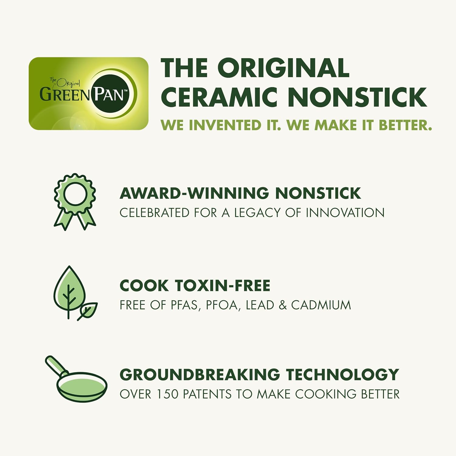 GreenPan 3 Piece Ceramic Cookware Set, Non Stick Frying Pans (8' 10' & 12' Skillets), PFAS-Free Non-Toxic Induction Cookware, Hard Anodized, Kitchen Pots, Dishwasher Safe, Navy, Taupe, Cream
