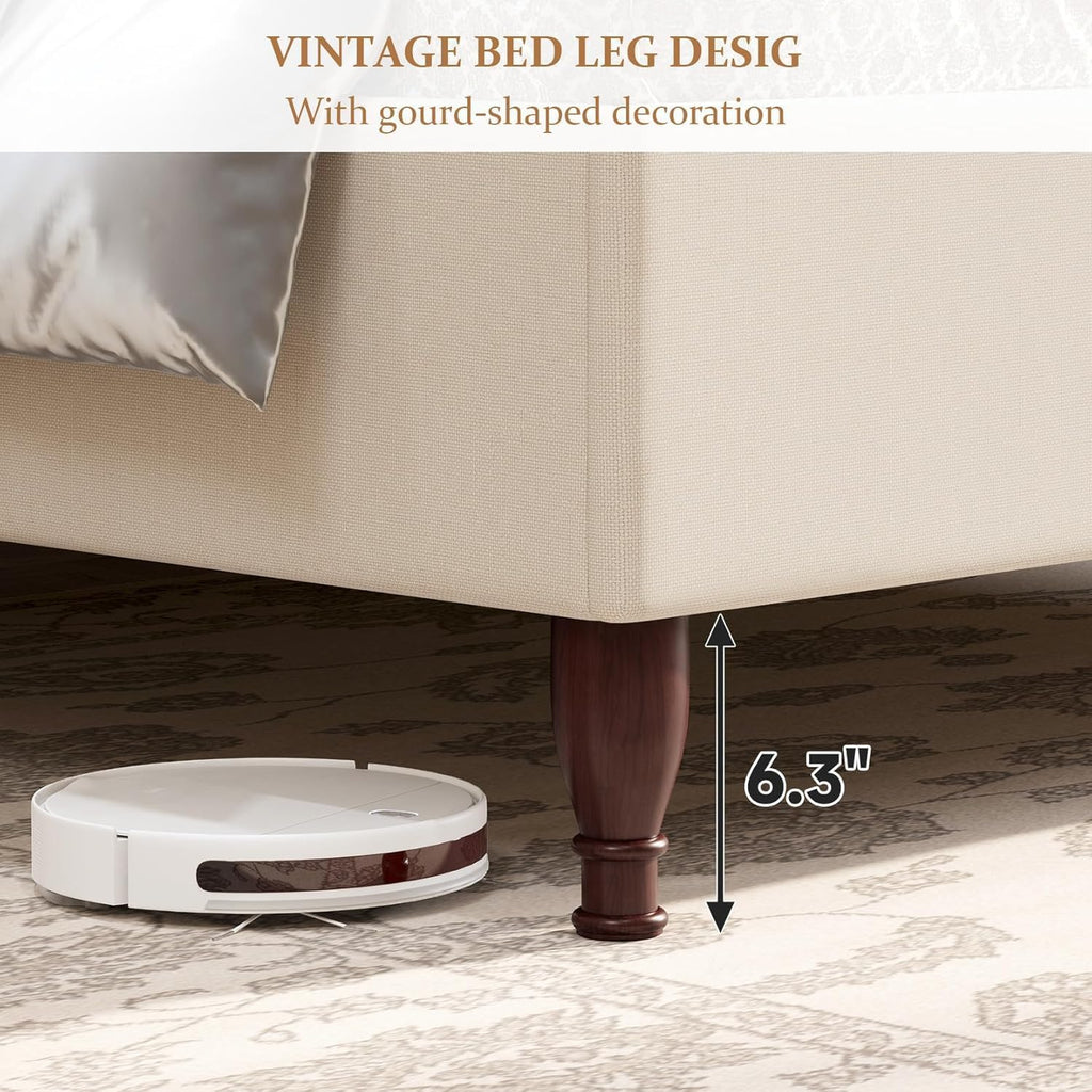 koorlian Full Size Bed Frame Upholstered Platform Bed with 51' Tall Headboard Wingback, Soft Fabric, Retro Simple Style Platform Bed No Box Spring Needed, Easy Assembly, Beige