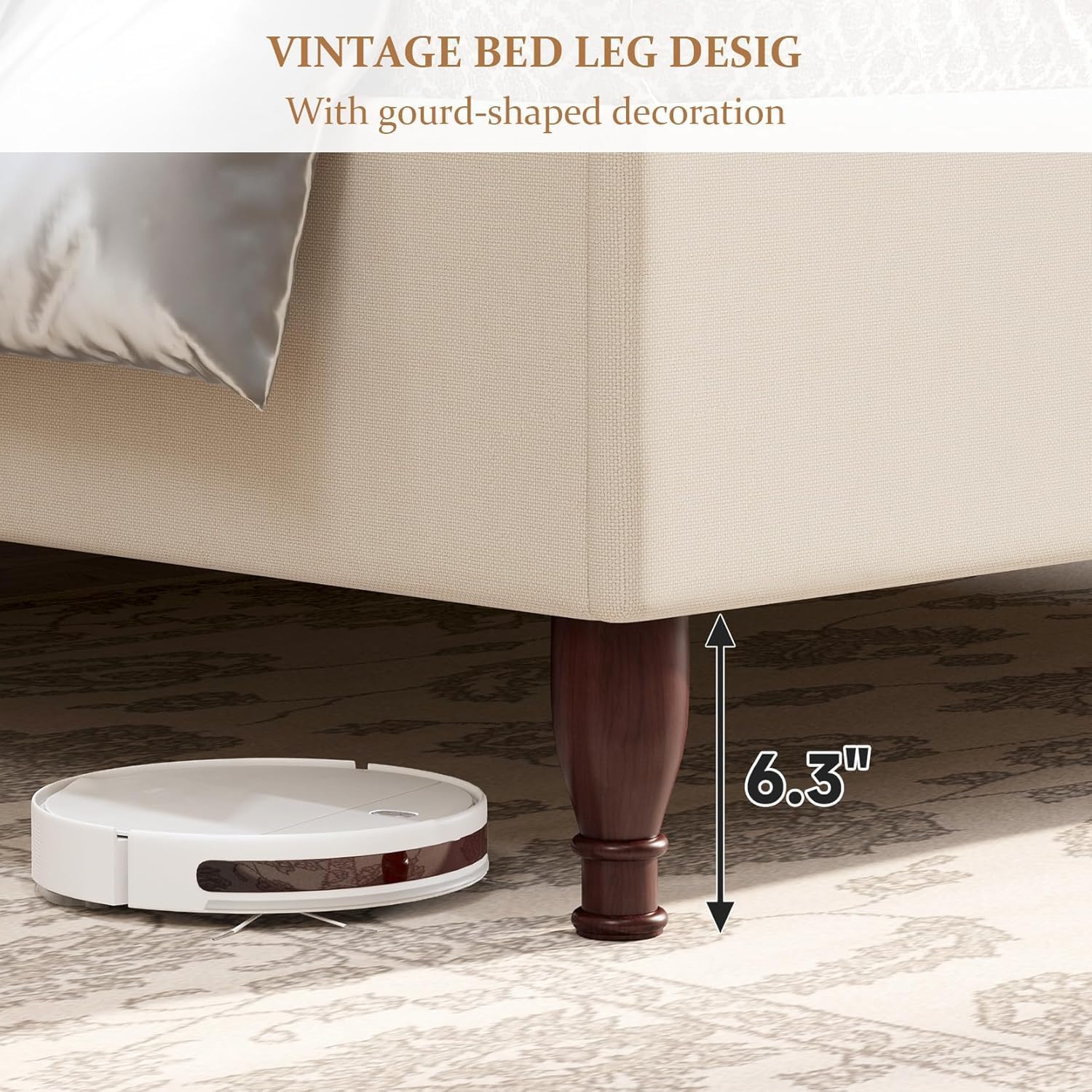 koorlian Full Size Bed Frame Upholstered Platform Bed with 51' Tall Headboard Wingback, Soft Fabric, Retro Simple Style Platform Bed No Box Spring Needed, Easy Assembly, Beige