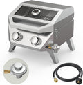 BESTFIRE 2-in-1 Portable Propane Grill, 20,000 BTU 2-Burner Tabletop Gas Grill for Camping & RV, Stainless Steel BBQ with Viewing Glass Lid, Thermometer & Dual-Gas Connection