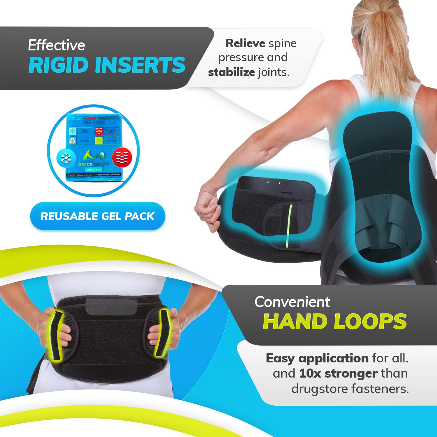 BraceAbility LSO Back Brace for Women and Men - Medical-Grade Lumbar Brace for Herniated Disc, Sciatica, Spinal Stenosis, Spondylolisthesis, Post-Surgery Recovery, Hot and Cold Therapy (L)