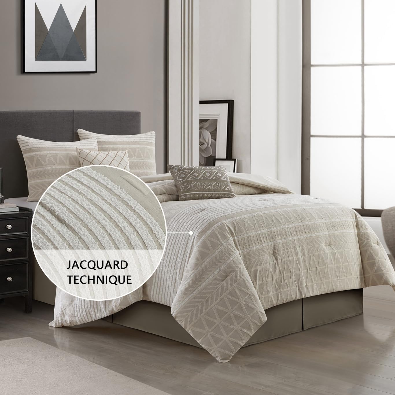 Stratford Park Cotton 6 Piece Comforter Sets, Beige, King Size Bed, Comfortable & Soft, All Season Bedding Set