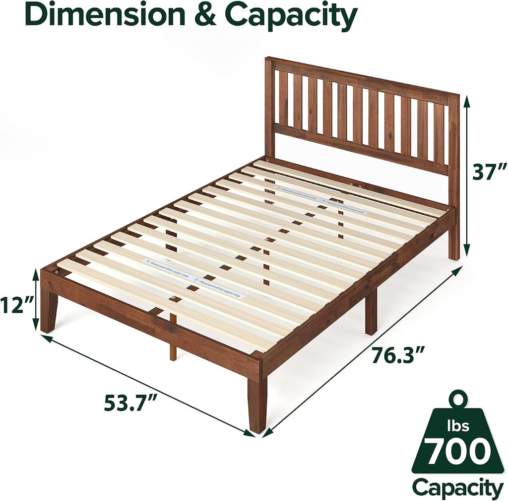 Zinus Vivek Wood Platform Bed Frame with Headboard, Solid Wood Foundation with Wood Slat Support, No Box Spring Needed, Easy Assembly, Full