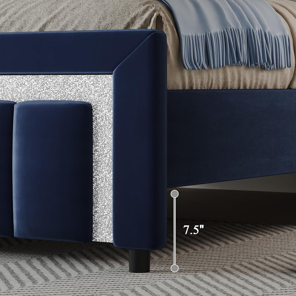 HOMBCK Twin Bed Frame with Headboard and Footboard, Upholstered Bed Frame Twin Size with Diamond Design, No Box Spring Needed, Easy Assembly, Blue