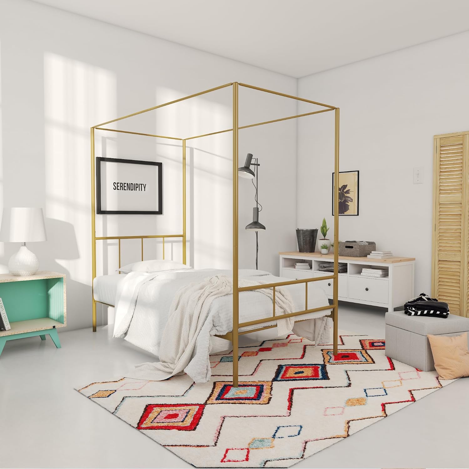 Novogratz Marion Canopy Bed Frame, Gold, Twin