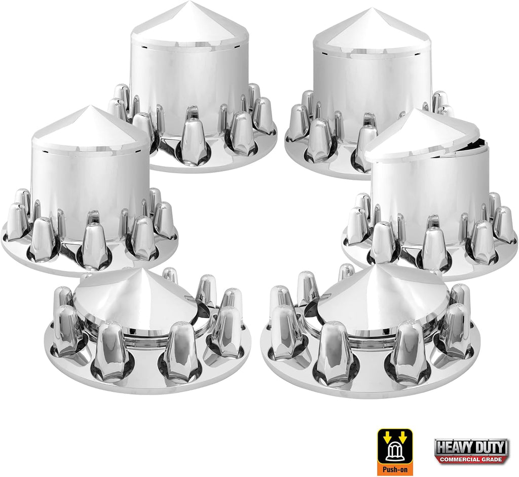 GG Grand General 40235 Chrome Plastic Complete ABS Axle Set (2 Front and 4 Rear) with Cone Type Hub Caps with Push-On Lug Nut Covers for Trucks, 4 Pack