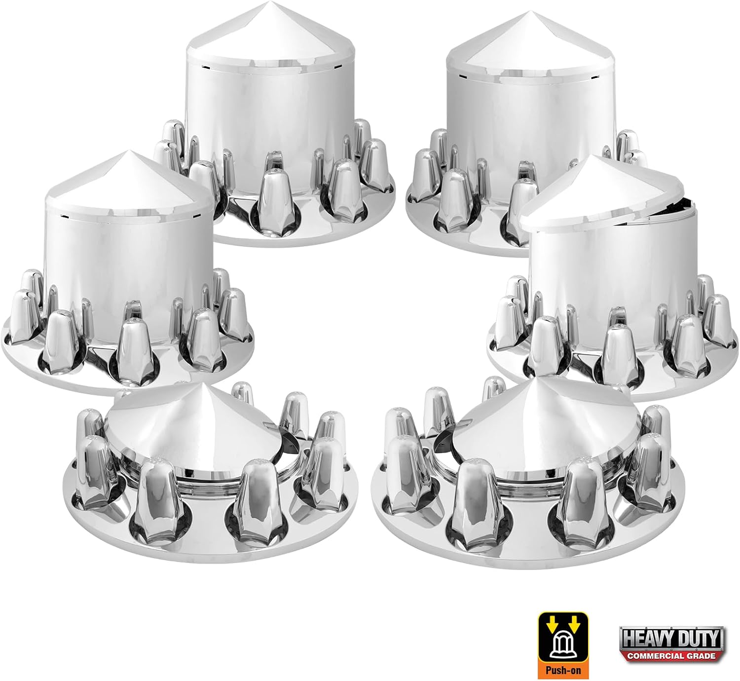 GG Grand General 40235 Chrome Plastic Complete ABS Axle Set (2 Front and 4 Rear) with Cone Type Hub Caps with Push-On Lug Nut Covers for Trucks, 4 Pack