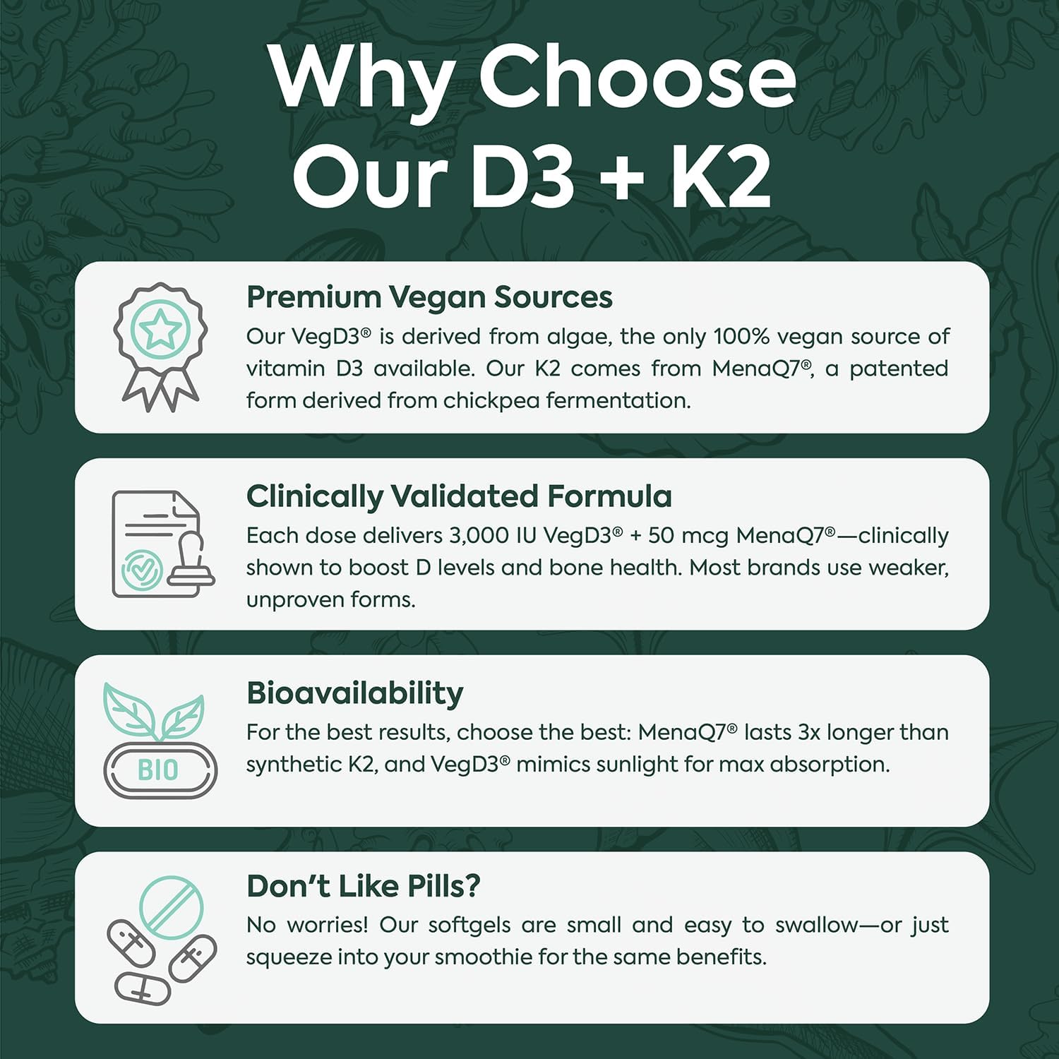 Organics Ocean Better D3 + K2-100% Organic VIT D3 and K2 Supplements with Maximum Bioavailability - Supports Bone Density, Calcium Balance, Immunity & Mood - 6-Pack, 180-Day Supply