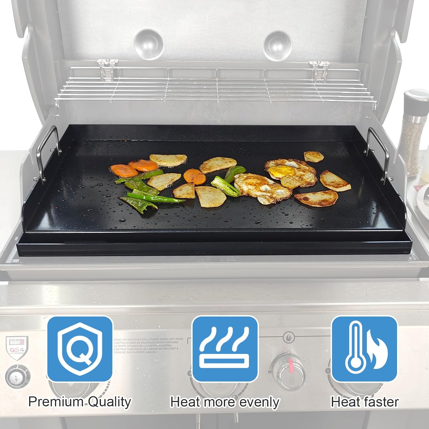 Universal Griddle Plate for Gas Grill – Premium Ceramic Coating Cooking Griddle for Gas Stove/Charcoal/Electric, 25x16 Inches, Flat Top Plate Insert for Outdoor Grill