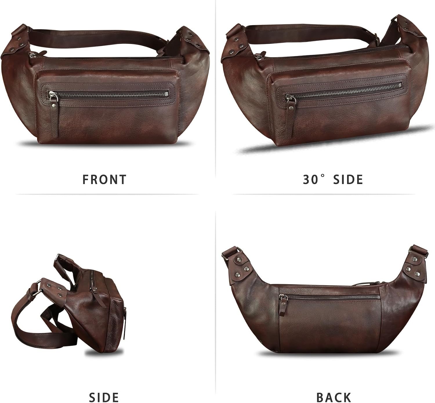 Genuine Leather Fanny Pack for Men and Women - Waist Hip Sling Crossbody Chest Purse (Coffee)