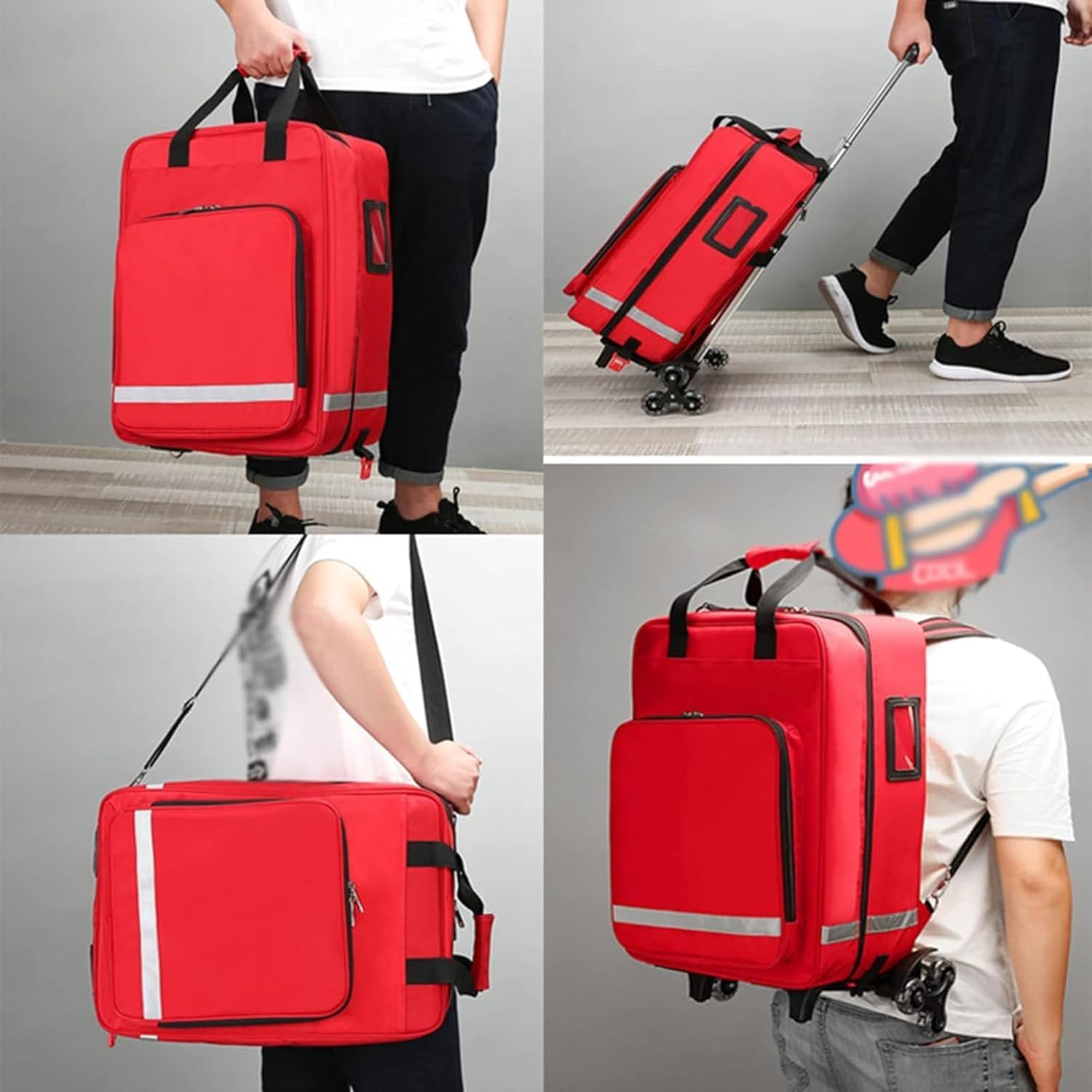 IOCCIOBB First Aid Kit Bag with Detachable Trolley,Nurse Roller Bag with Removable Dividers, for Home Visits, for Doctors(A02)