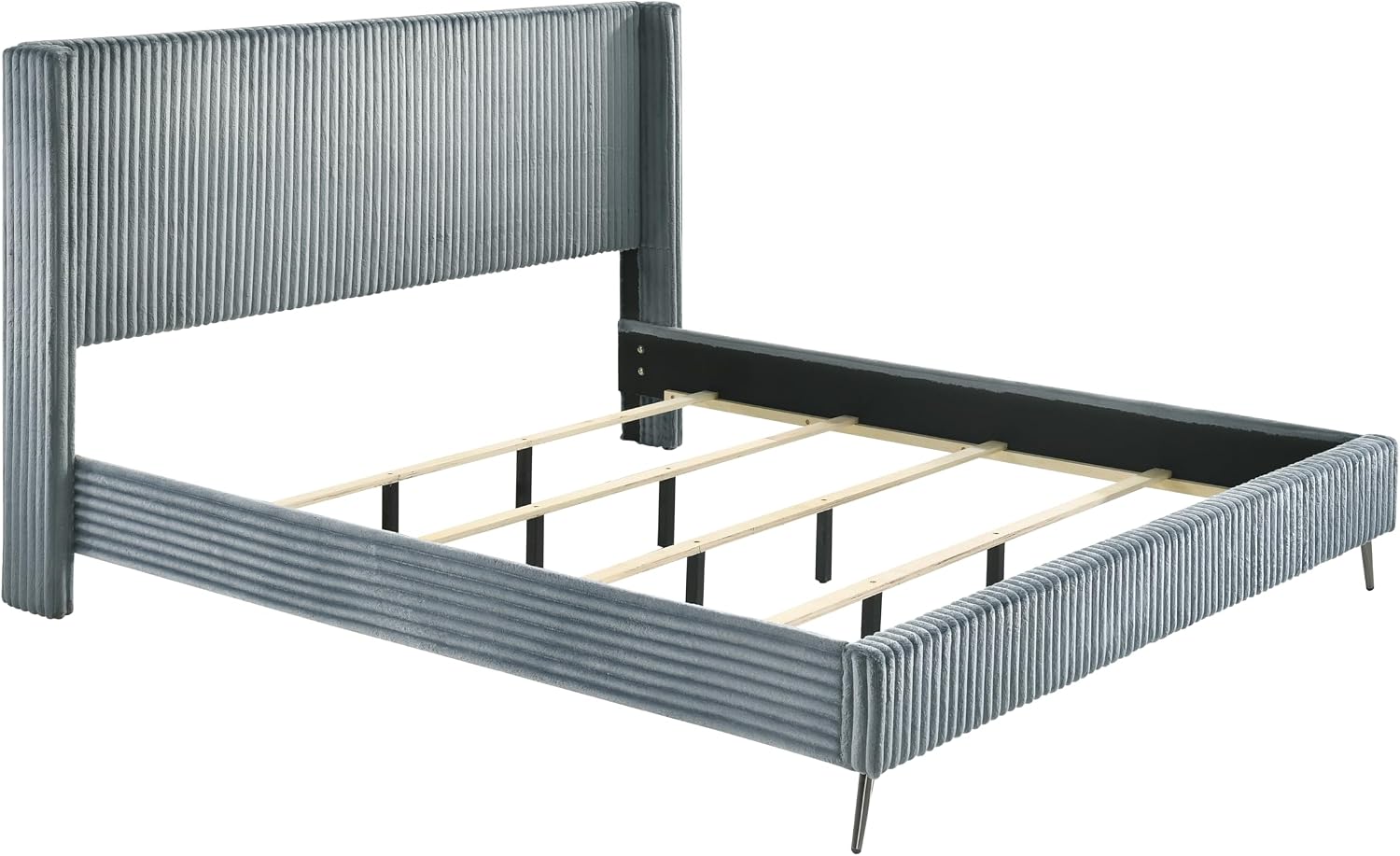 Roundhill Furniture Mavela Wide Wale Corduroy Upholstery Panel King Bed with 2 Nightstands, Blue
