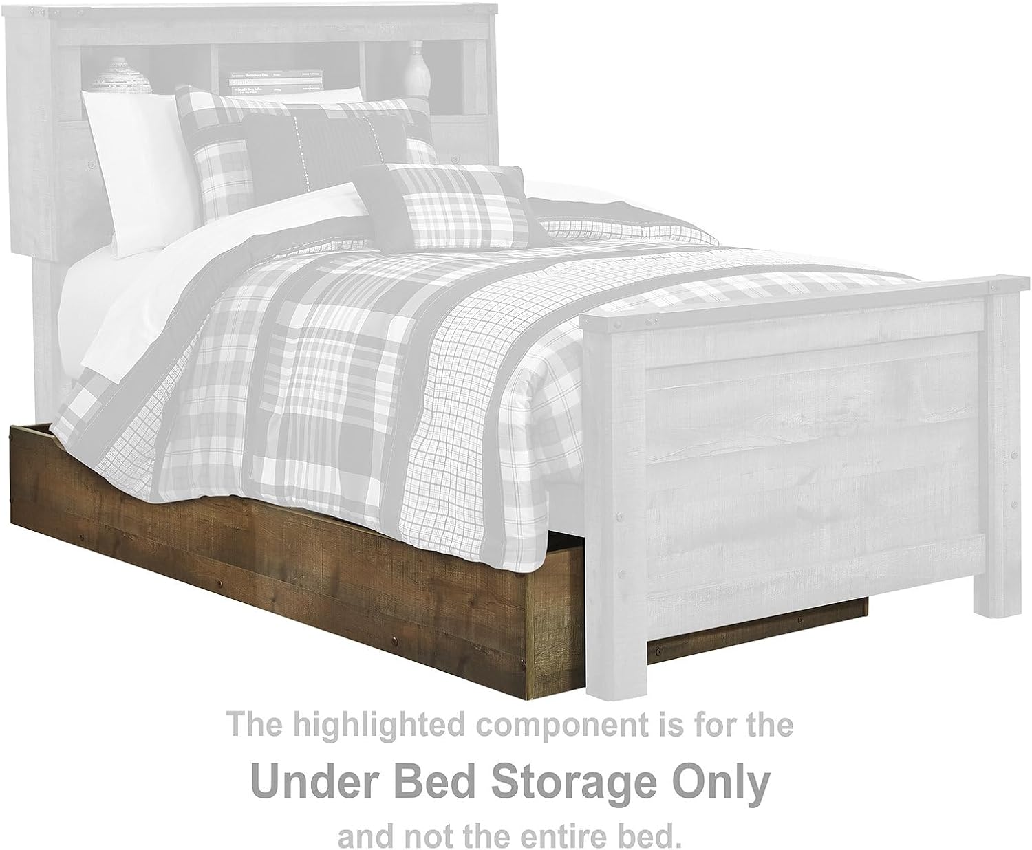 Signature Design by Ashley Trinell Rustic Bookcase Bed with Storage and Nailhead Accents, Foundation or Box Spring Not Needed, Full, Dark Brown