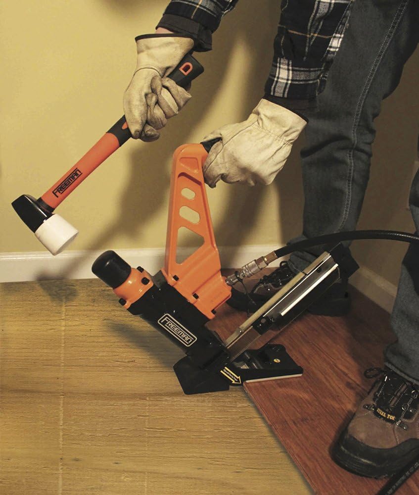 Freeman Lightweight Pneumatic 3-in-1 15.5-Gauge and 16-Gauge 2' Flooring Nailer/Stapler with Flooring Mallet and Interchangeable Base Plates | PDX50C