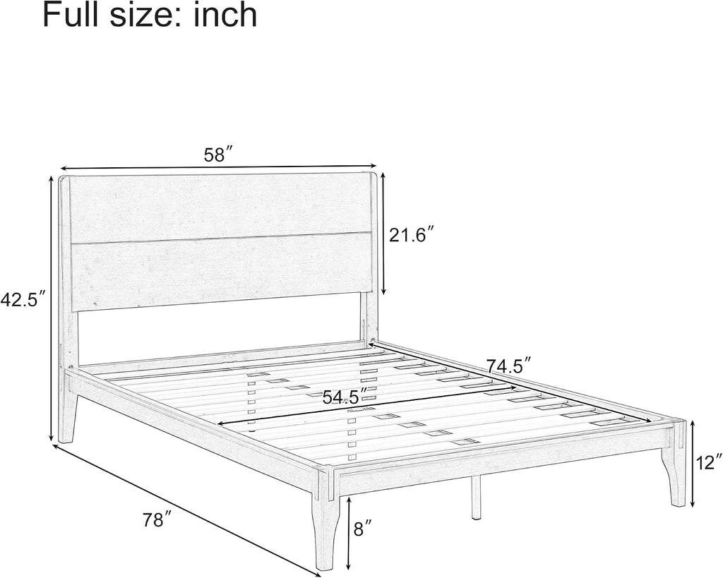 Merax Full Size Bamboo Platform Bed, Mid-Century Modern Bed Frame with Tall Headboard, Solid Sustainable Bedframe Full-Size, Wood Slat Support, No Box Spring Needed, Easy Assembly, Noise Free, Black