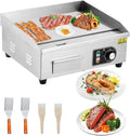 22' 1500W Electric Griddle – Stainless Steel Half-Flat Top Countertop Grill, 122°F-572°F Adjustable Temp, 2 Shovels & 2 Brushes with Plug for Home & Restaurant