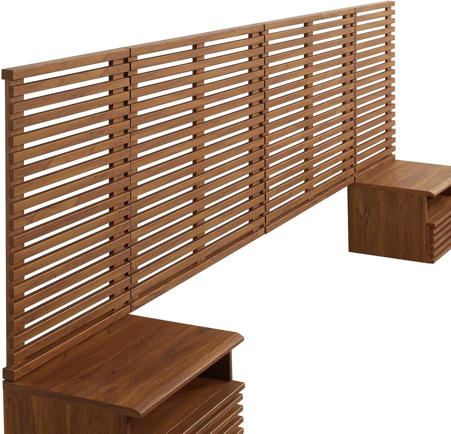 Modway Render Wall-Mount King Headboard and Modern Nightstands Bedroom Set in Walnut