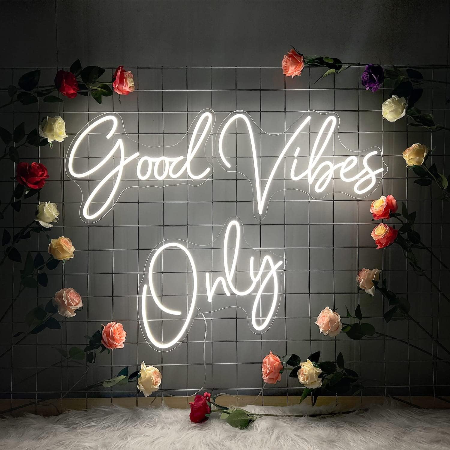 Large Good Vibes Only Neon Sign Wall Decorations, Big Neon Lights for Bedroom, LED Neon Signs for Wall Decor, Wedding, Game Room, Party, Bar Decor, Cafés, Shops, Warm White Wall Lights-56×13 in
