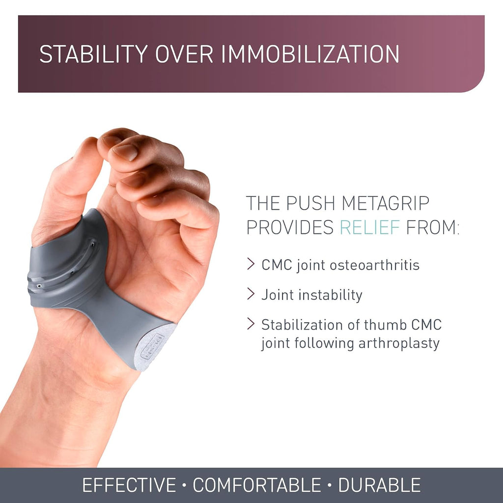 PUSH MetaGrip CMC Thumb Brace for Arthritis Pain Relief | Thumb Stabilizer & Support for CMC Joint Osteoarthritis Pain | Adjustable & Comfortable (Right Hand, Small)