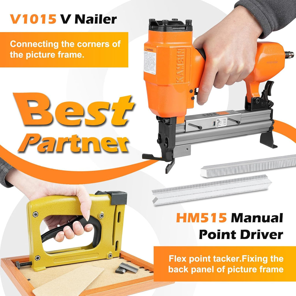 V1015 30 Gauge Pneumatic Picture Frame Nailer, 13/32-Inch Crown V Nailer, 3/16-Inch to 19/32 -Inch Length V-nails Picture Frame Joiner V Nail Gun For Picture Frames