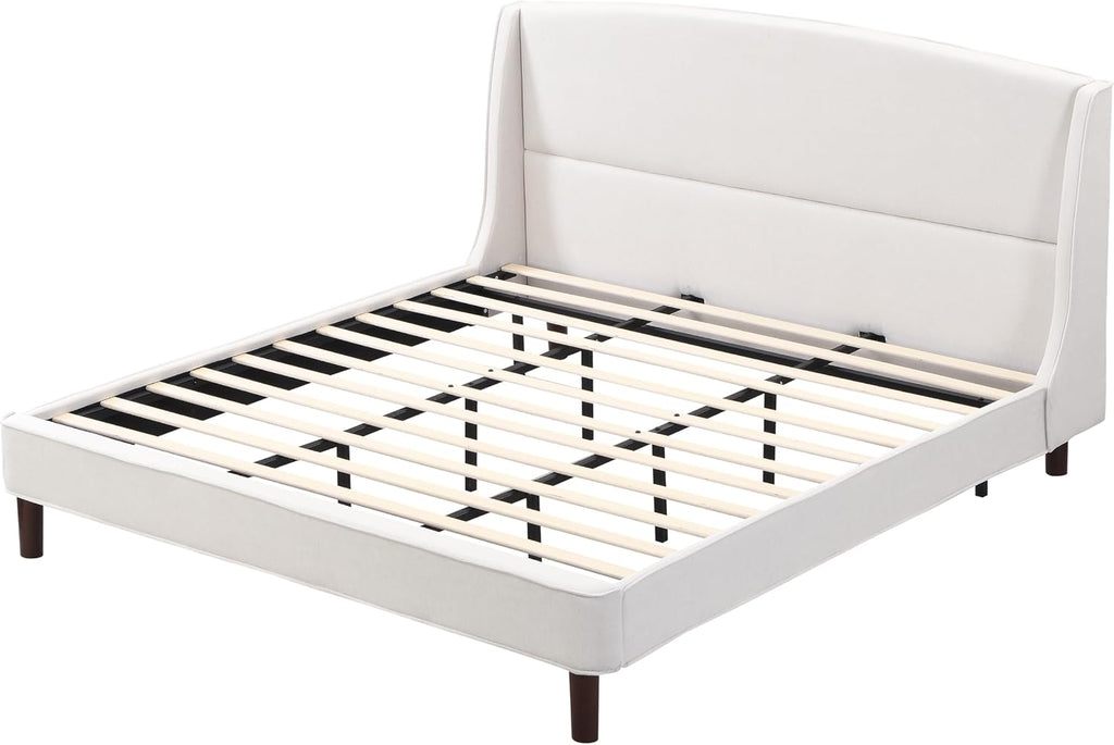 Christopher Knight Home Cordo 44.50' H King Size Bed Set, Upholstered Platform Bed with Wingback Headboard, Solid Wooden Slats Panel Support, No Box Spring Needed, Easy Assembly, Beige