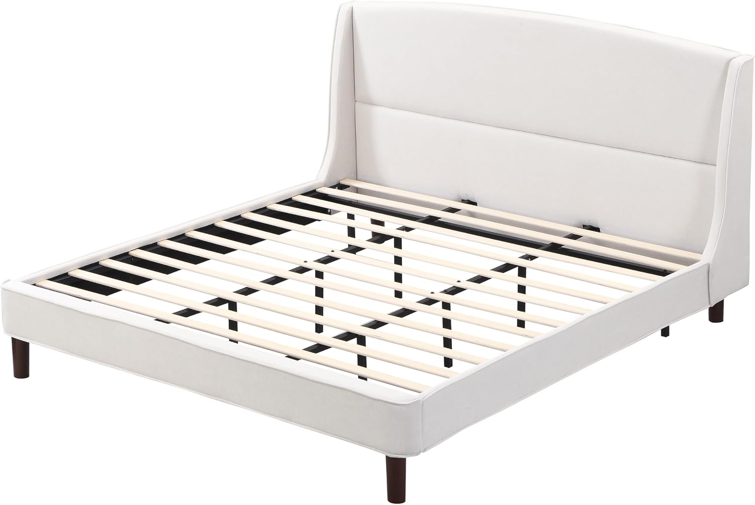 Christopher Knight Home Cordo 44.50' H King Size Bed Set, Upholstered Platform Bed with Wingback Headboard, Solid Wooden Slats Panel Support, No Box Spring Needed, Easy Assembly, Beige