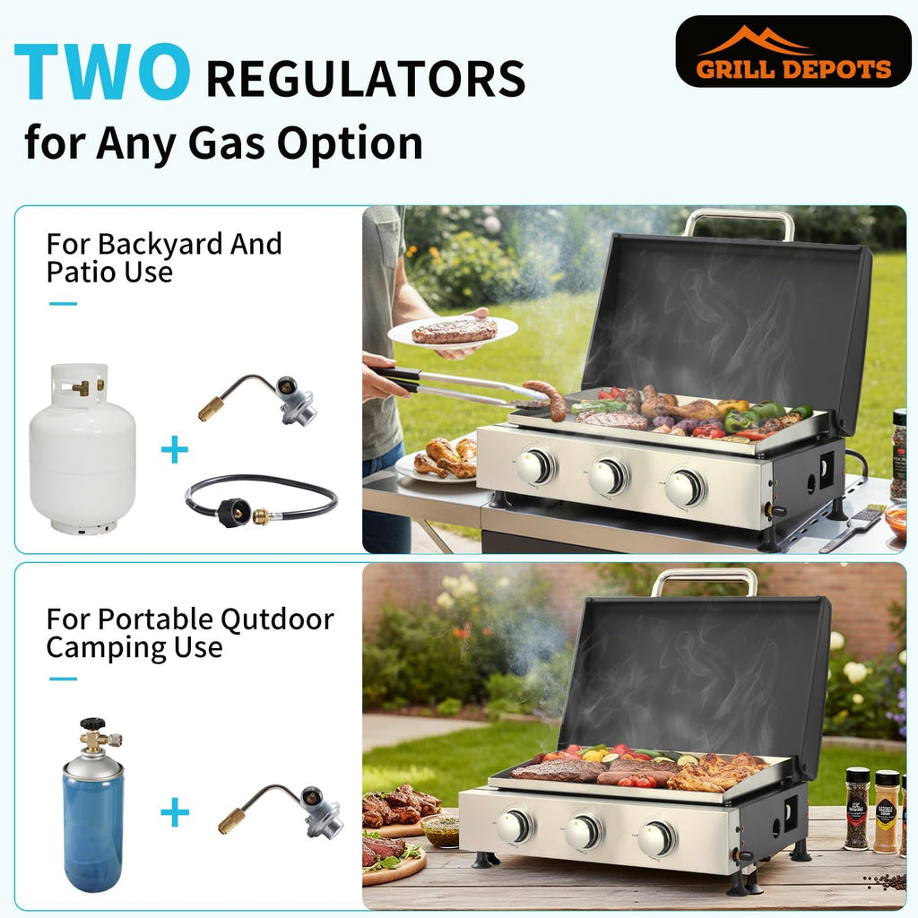 22' Flat Top Grill with Lid, 3 Burner Portable Gas Griddle for Outdoor, BBQ, Camping, Backyard & Tailgating Barbecue, 30,000 BTU Tabletop Propane Griddle 322 Sq. In.