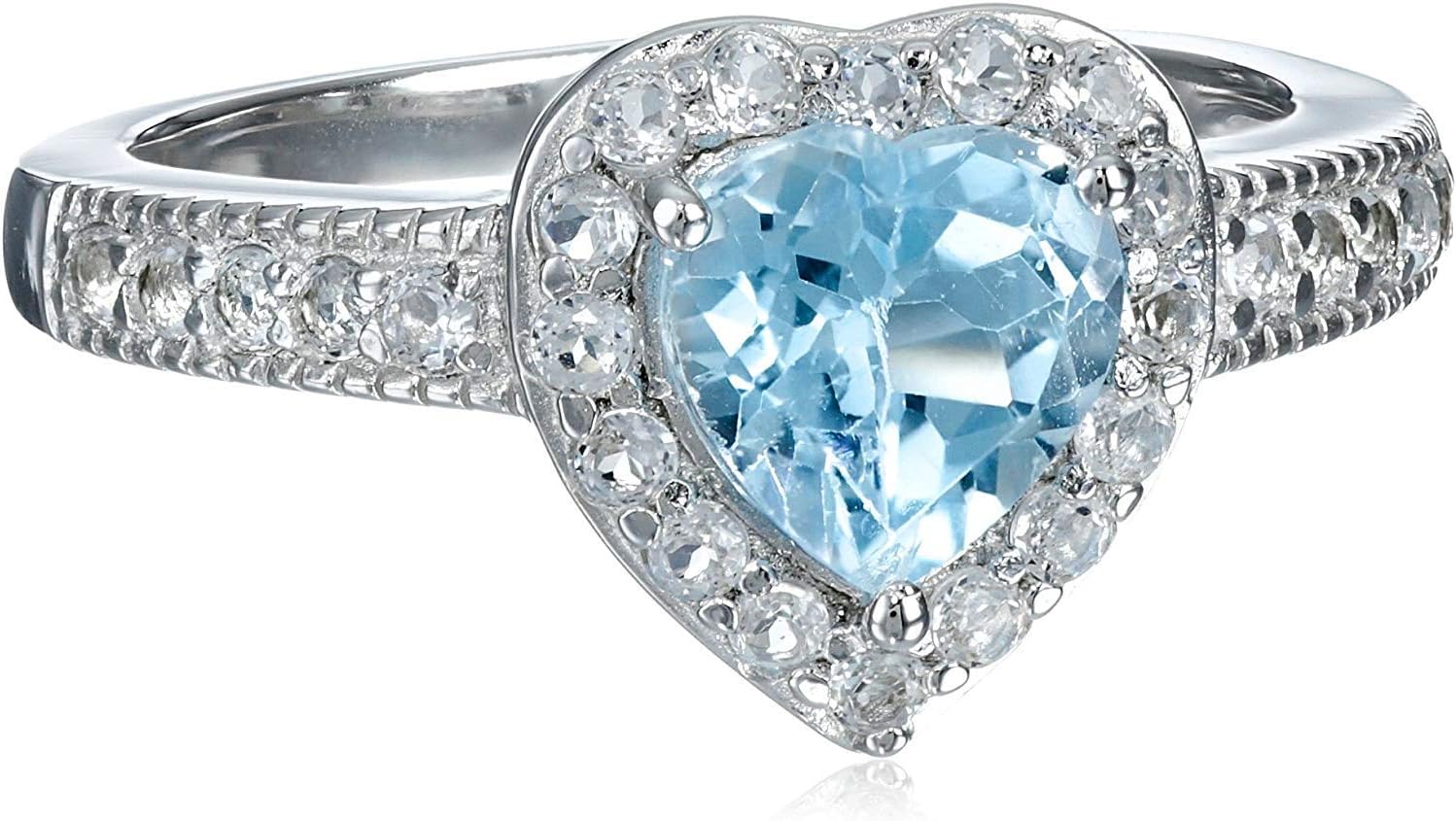 MORGAN & PAIGE .925 Sterling Silver Gemstones and White Sapphire Halo Heart Pendant Necklace, Ring and Stud Earrings for Women Set - Birthstone Jewelry Sets for Women, 18in Cable Chain, Size 7 Ring