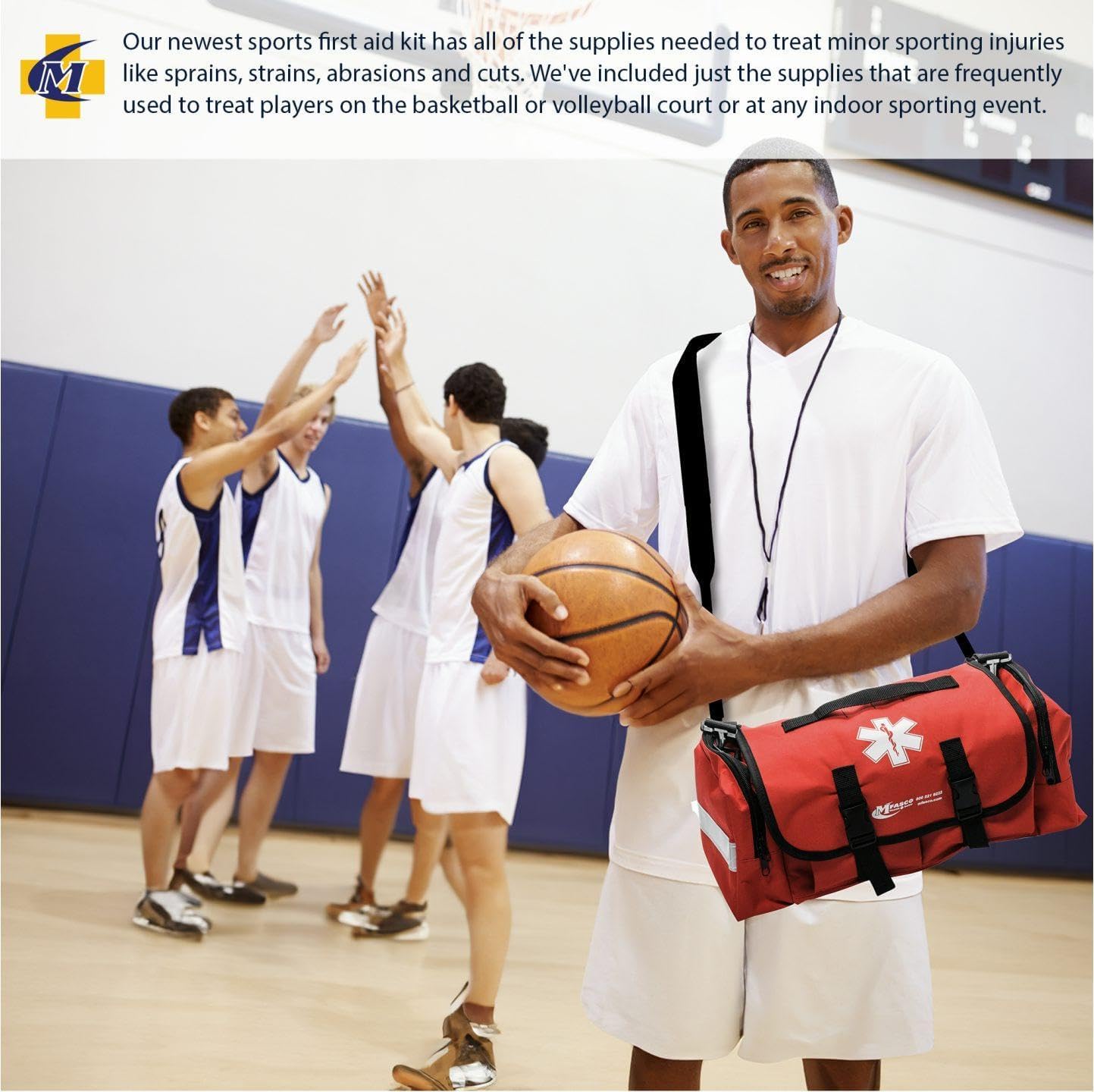 MFASCO Indoor Sports First Aid Kit - Complete Emergency Medical Supplies for Indoor Sports and Recreation - Athlete Health, Injury Response Equipment for Coaches, Players, and Teams