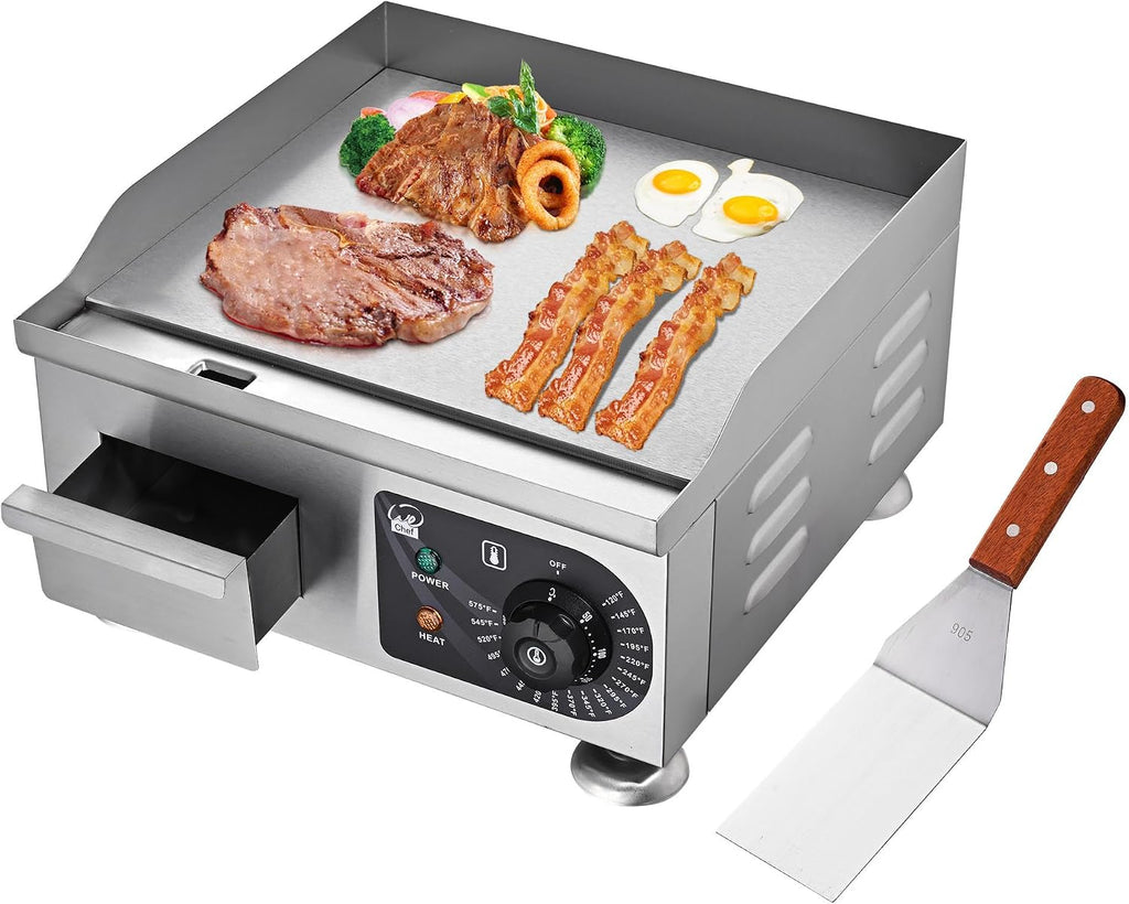 WeChef Commercial Electric Griddle 14' 1800W Countertop Griddle Flat Top Restaurant Grill Non-Stick Flat Temperature Control 122 to 572 Degrees