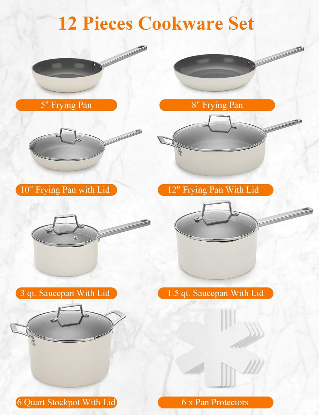 ChefRobot Nonstick Ceramic Cookware Set Healthy Pots And Pans Set Induction Kitchen Cookware sets Non Toxic Pots And Pan Set,PFOA ＆ PTFE Free (12 Pcs-Cookware Sets)
