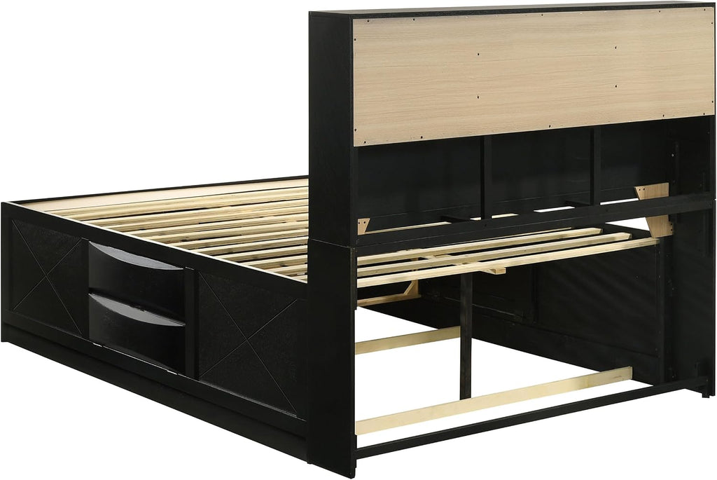 Coaster Home Furnishings Briana Transitional 5-Piece Bedroom Set Queen Size Storage Bookcase Bed Frame 56-inch Headboard Black 202701Q-S5