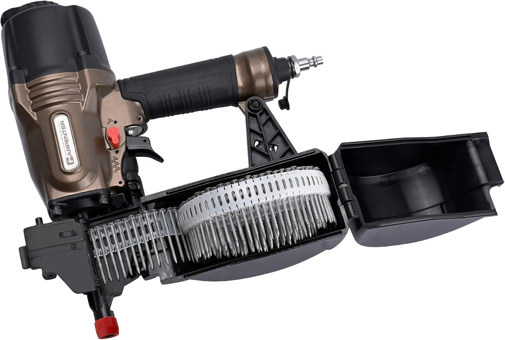 CCN65Z 0 Degree 1-1/2″ to 2-1/2″ Pneumatic Coil Siding Nailer with Tool-less Depth Adjustment, Drives plastic collated nails.