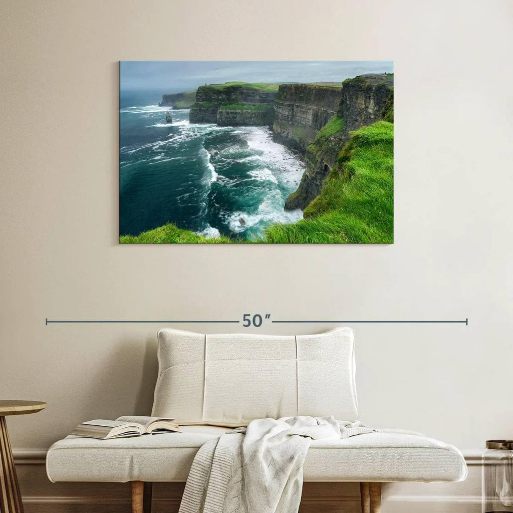 ElephantStock Windy Cliffs Of Moher Canvas - 1 Panel Landscape Photography Decor - Nature Landscape Wall Art - Nature Landscape Wall Art Photography for Living Room - 39' X 26'