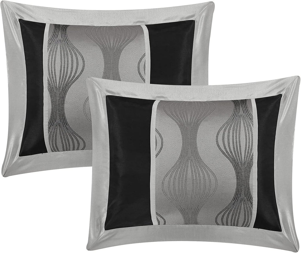Stratford Park Black and Silver Comforter Set, 7 Pieces Queen Size Striped All Season Bedding Set