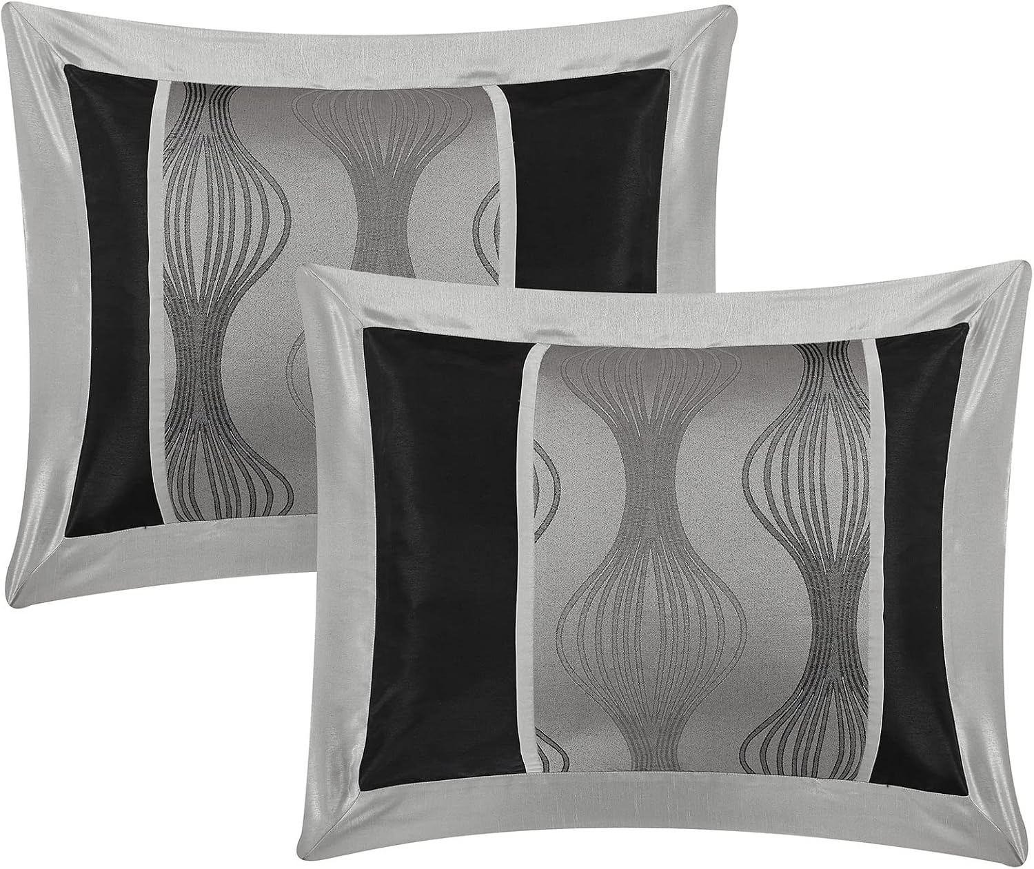 Stratford Park Black and Silver Comforter Set, 7 Pieces Queen Size Striped All Season Bedding Set